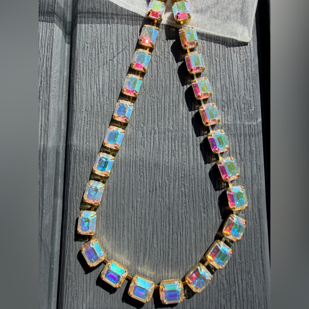 Elegant Gold and Iridescent Necklace crystal aurora borealis